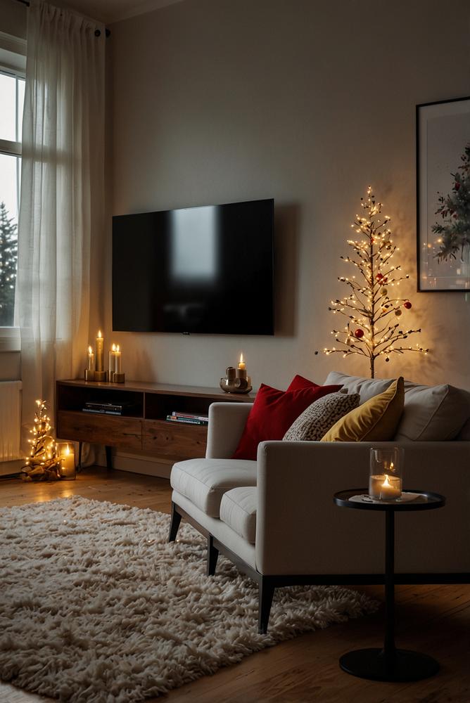 Weihnachtslichter hinter der TV-Wand für sanften Ambilight-Effekt