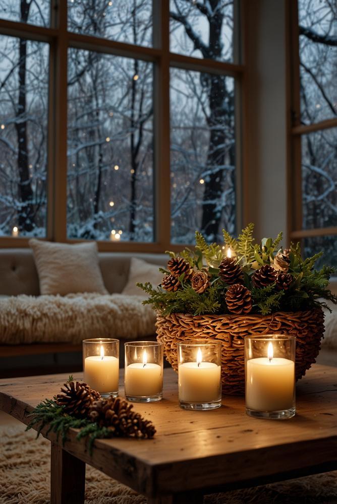 Wintergarten mit Pflanzen und dezenter Weihnachtsdeko hell und modern