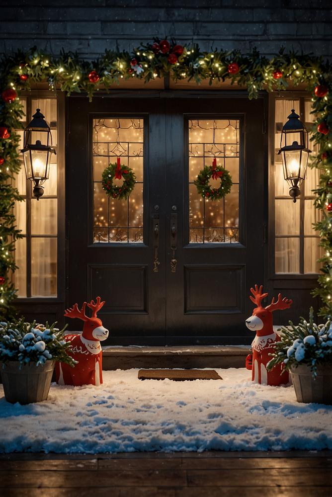 Winterliche Weihnachtsdeko im stilvollen Eingangsbereich