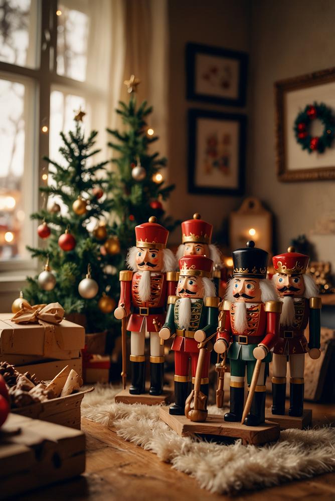 Wohnzimmer mit weihnachtsmarkt-ecke und nussknacker-stand