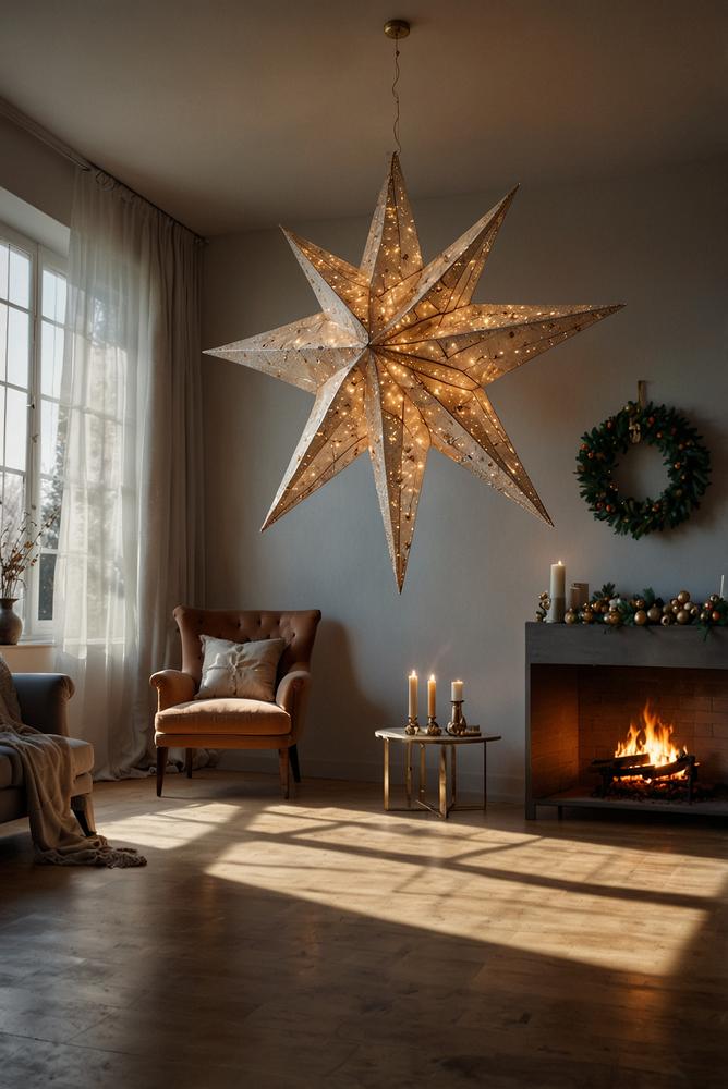 XXL Lichtervorhang mit Sternen an der Decke, hell und einladend