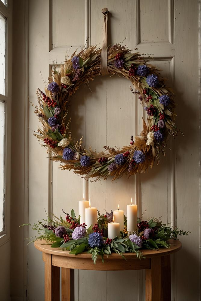 Allergikerfreundlicher Adventskranz aus Trockenblumen im Raum