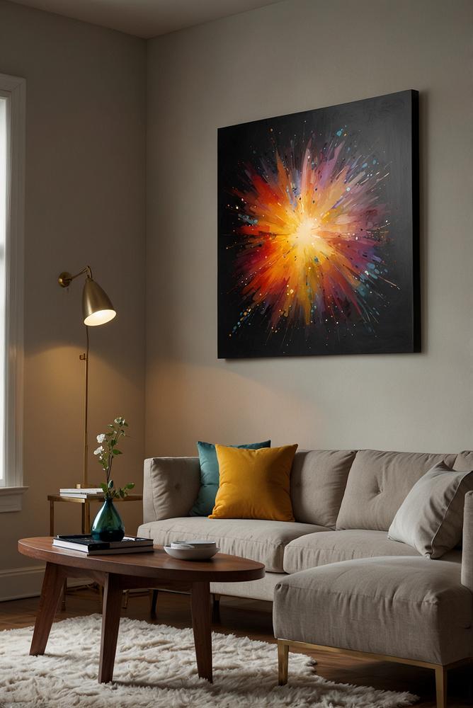 Wohnzimmer mit Kunst und hellem Akzentlicht