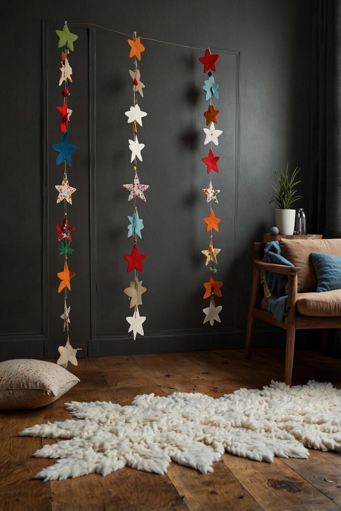 Helle, allergikerfreundliche filzgirlande im raum