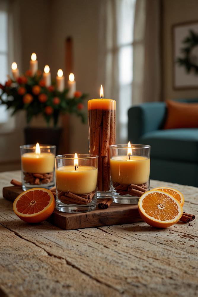 Helle Weihnachtsdeko mit getrockneten Orangenscheiben und Zimt