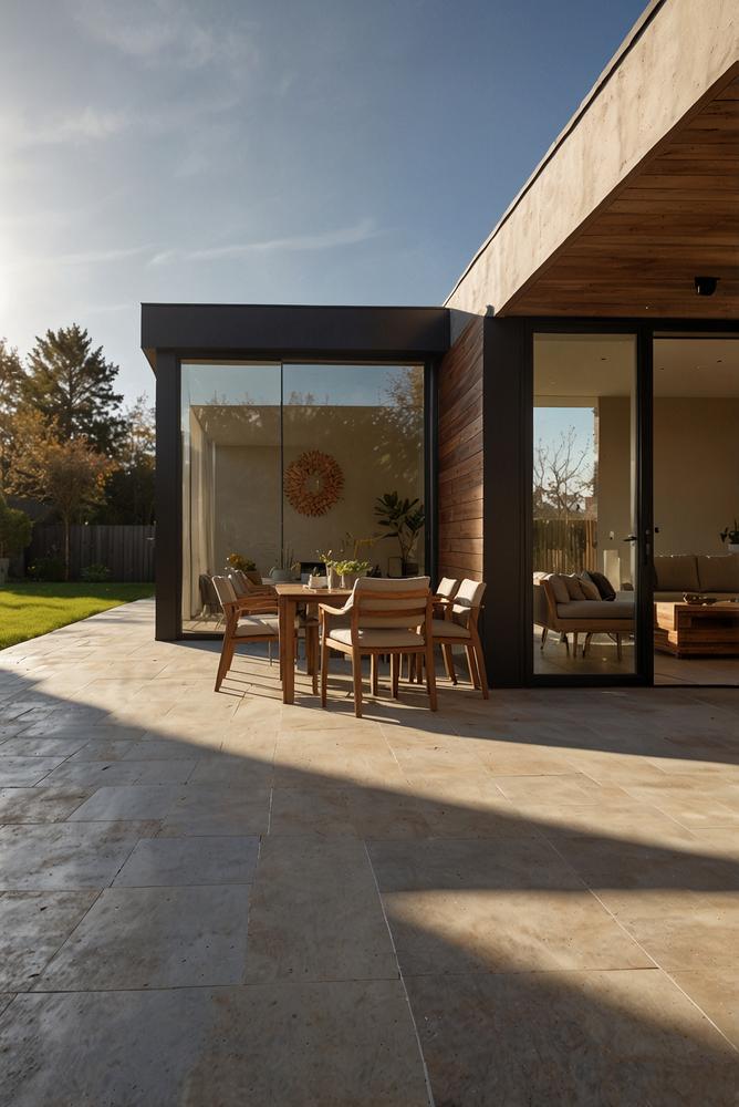 Gemütliche Terrasse mit beheiztem Boden im Winter