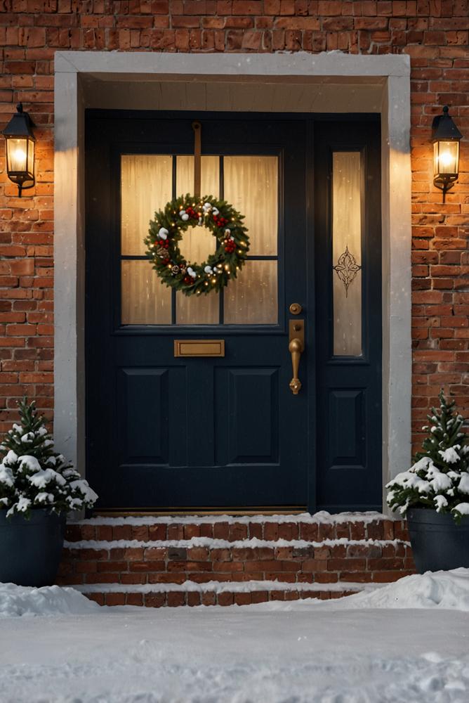 Beleuchteter Hausnummernrahmen an winterlicher Haustür