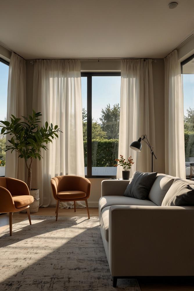 Helles Wohnzimmer mit optimaler Beleuchtung für Videoanrufe