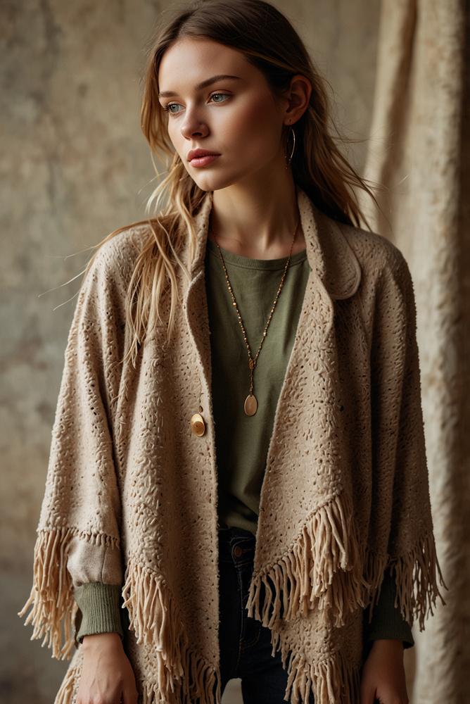 Boho-Mantel mit Fransen warm und stylisch im Winter