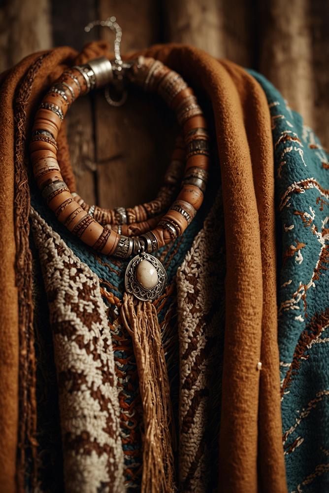 Boho-Schmuck mit statement ketten und holz ohrringen im winter