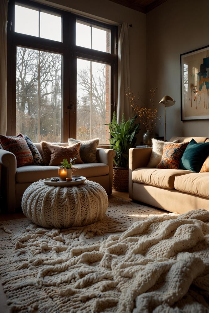 Hell und einladend gestaltetes Boho-Strickmuster im Winter