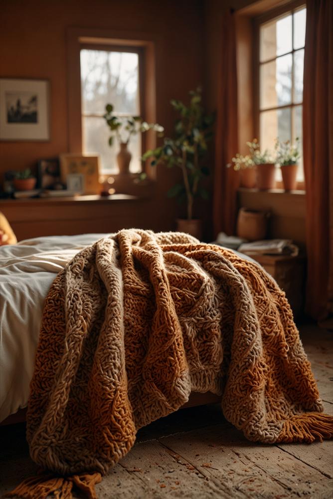 Boho Winterstil mit warmen Erdtönen und Senfakzenten