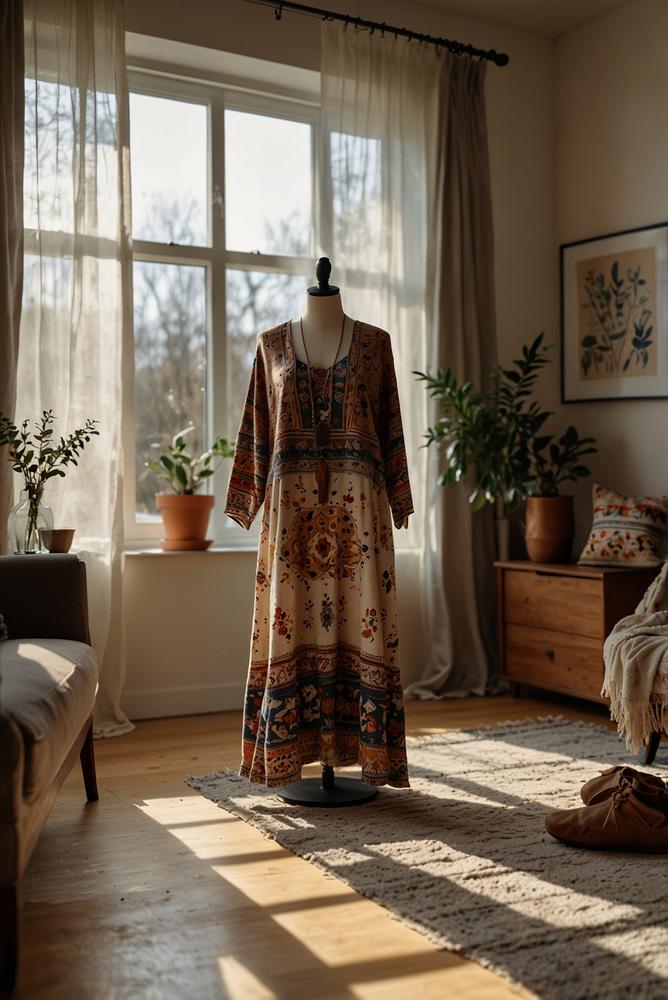 Boho-Winterlook mit Maxikleid und Thermounterwaesche