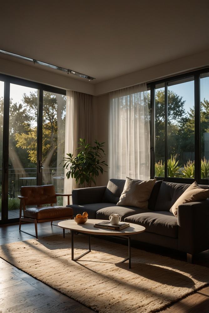 Gemütliches Wohnzimmer mit dimmbarer Beleuchtung