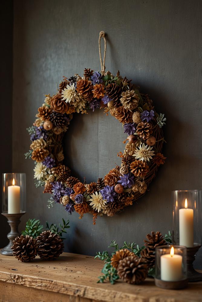 Trockenblumen-Steckkranz als natürliche Adventdeko