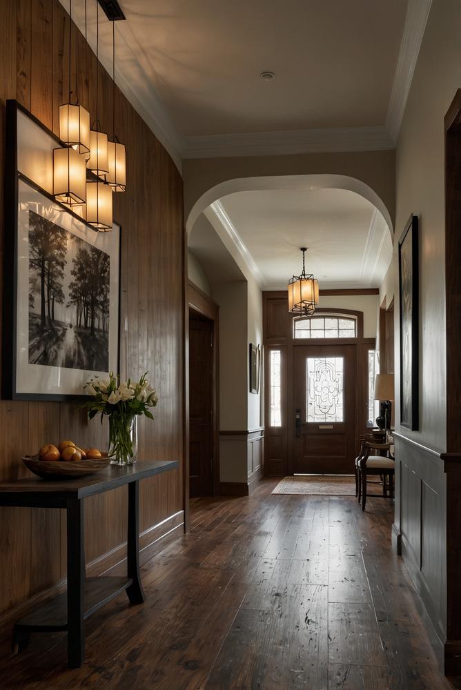 Heller und einladender Eingangsbereich mit Wanddekoration im Winter