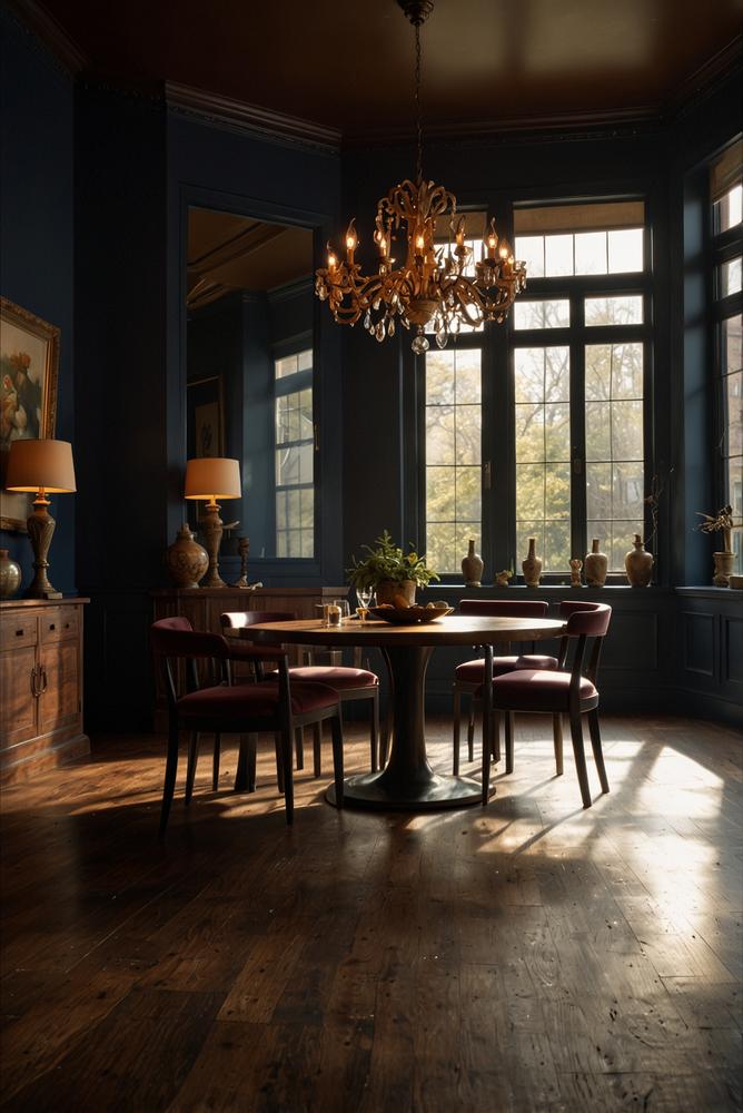 Esszimmer mit warmen dunklen Wandfarben und gemütlicher Atmosphäre