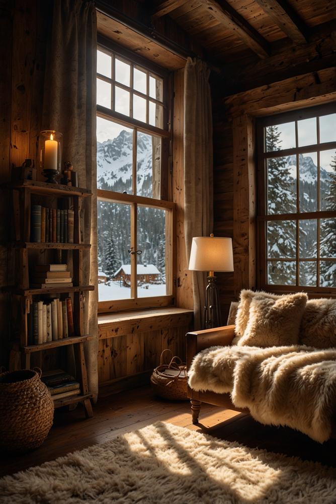 Helle, gemütliche Leseecke mit Panoramafenster in Berghuette