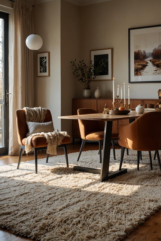 Winterliche Teppichzone unter dem Esstisch für Gemütlichkeit