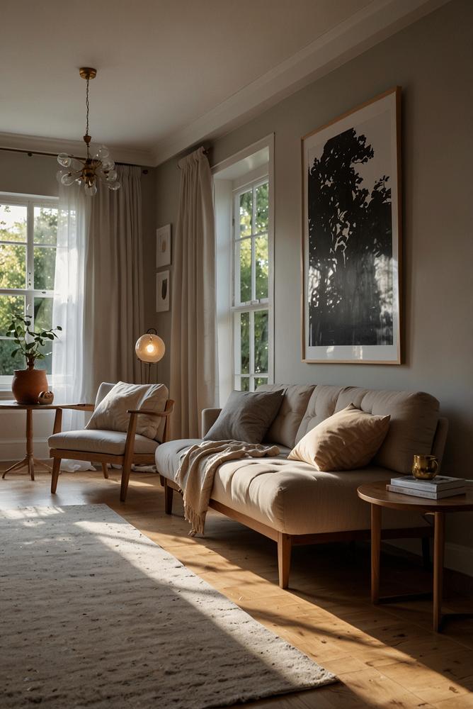 Wohnzimmer mit gedimmtem warmweißem Licht