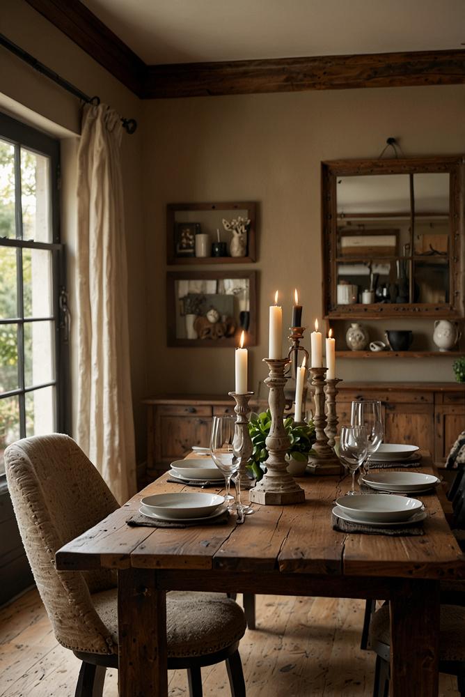 Rustikaler Naturholztisch im winterlichen Esszimmer, hell und einladend