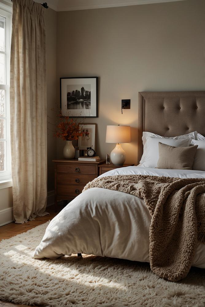 Gemütliches Schlafzimmer mit Heizdecke und Wärmflasche im Winter