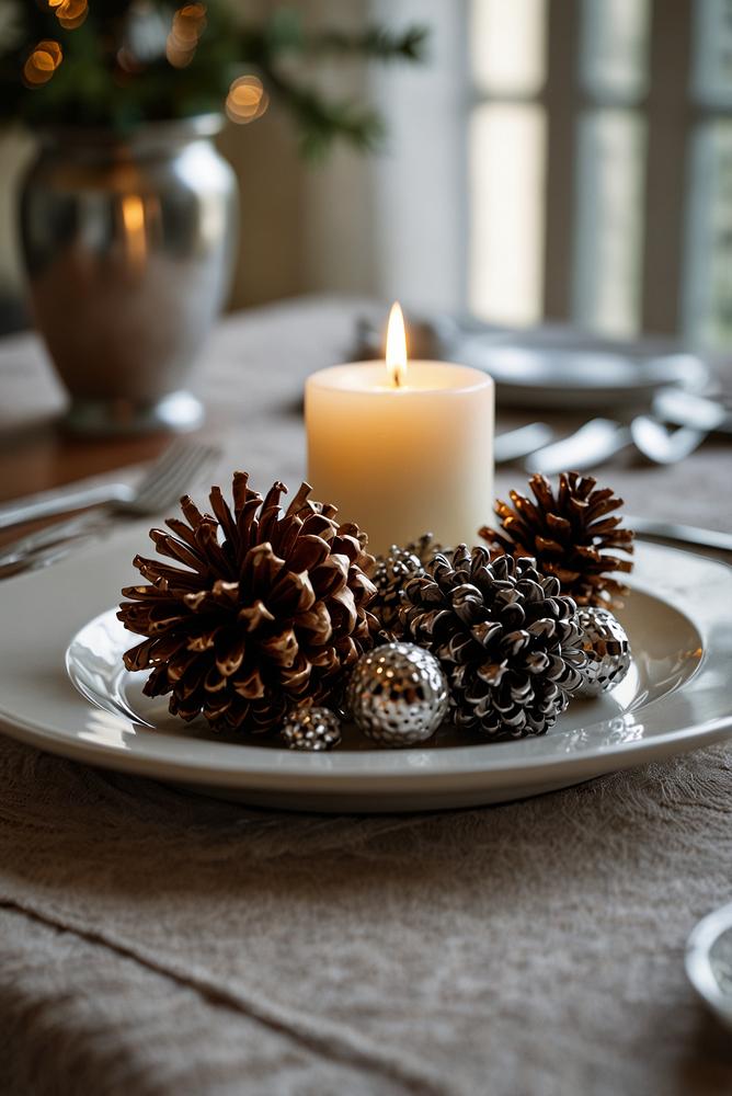 Festliche silber und gold serviettenringe auf gedecktem tisch