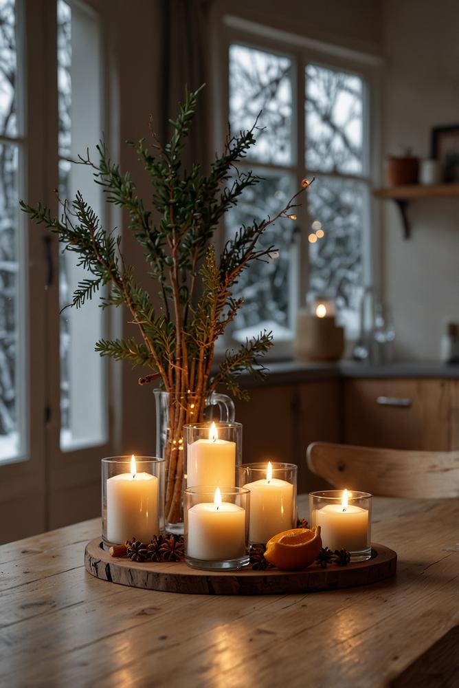 Winterliche Deko im Küchen- und Essbereich hell und einladend