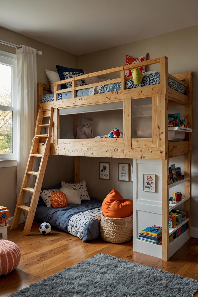 Helles Kinderzimmer mit loftbett und Spielbereich