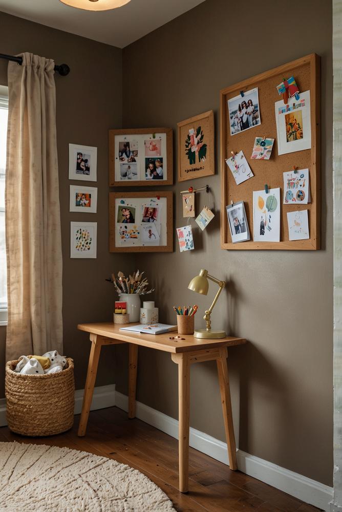 Kinderzimmer Pinnwand aus Kork mit Bastelarbeiten