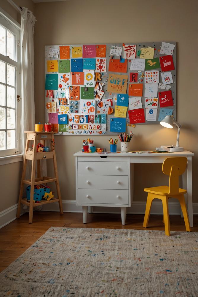 Kinderzimmer mit heller magnetischer Kreativwand