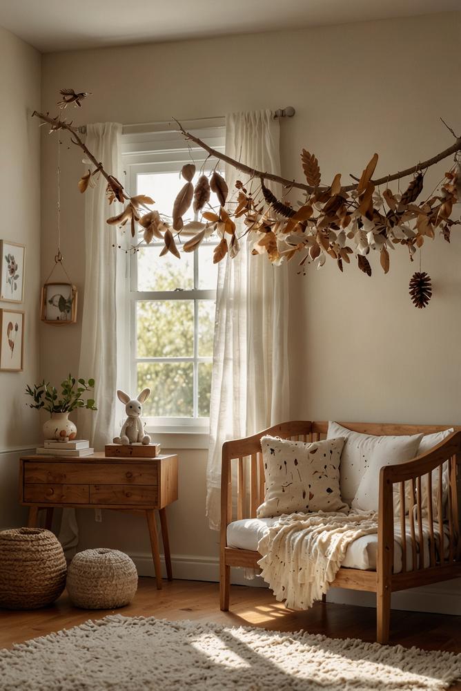Naturmaterialien Mobile im hellen Kinderzimmer