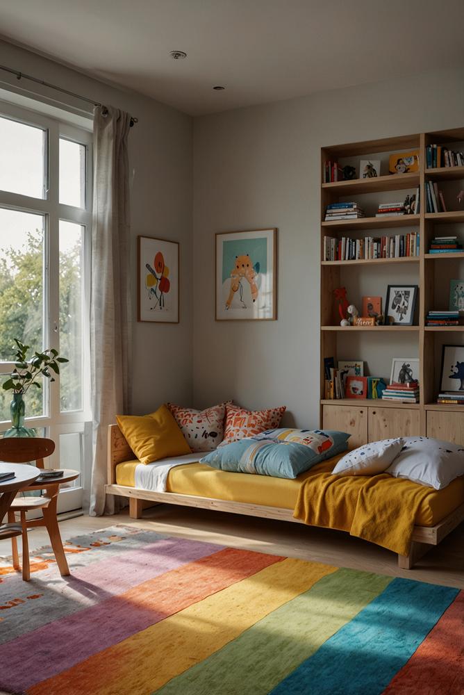 Kinderzimmer mit klarer Schlaf- und Spielzonenaufteilung