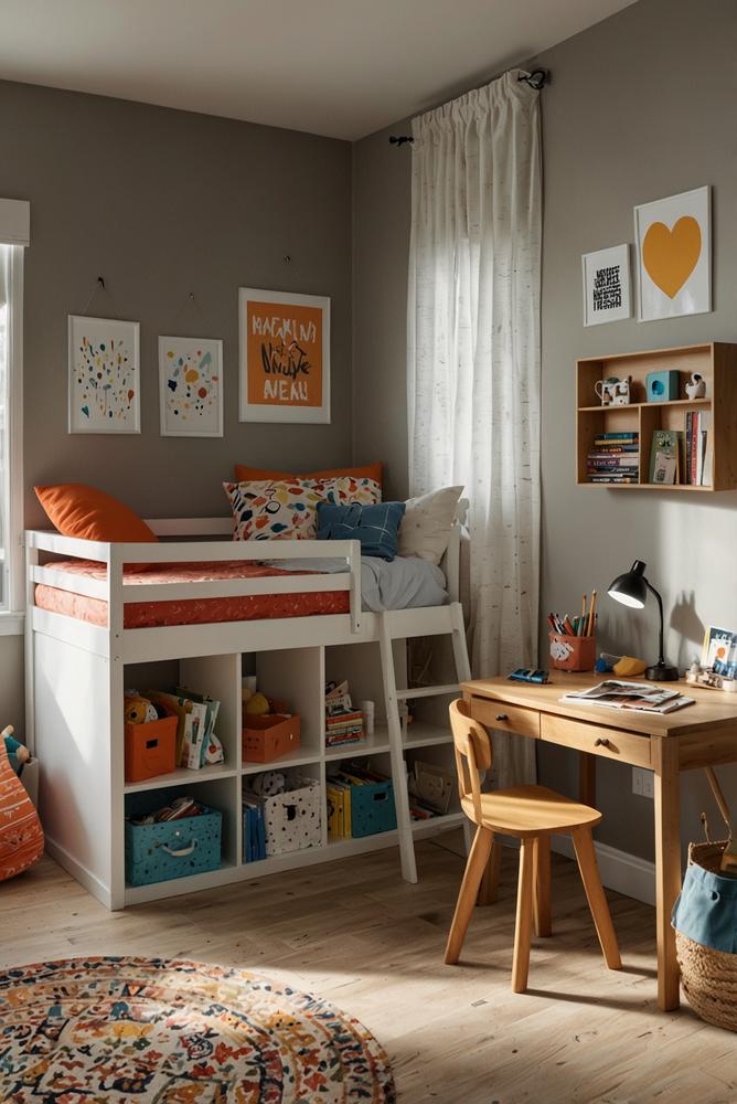 Kinderzimmer mit Stauraum unter dem Bett für Spielzeug