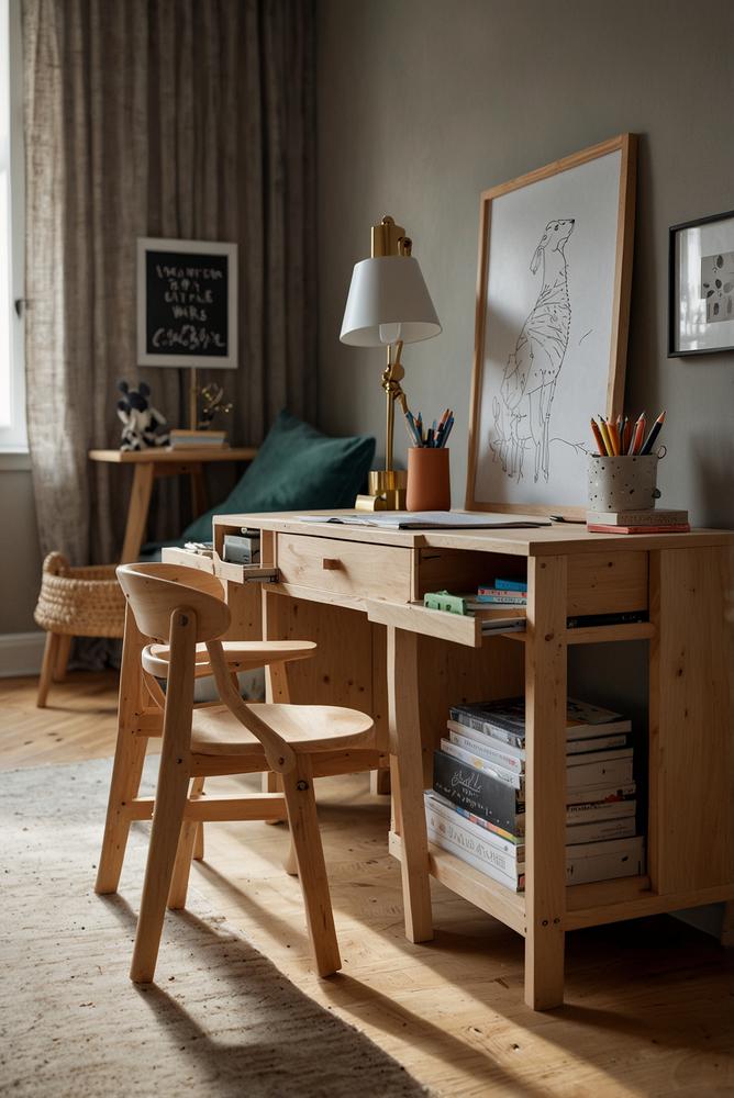 Klappbarer multifunktionaler Schreibtisch im Kinderzimmer hell
