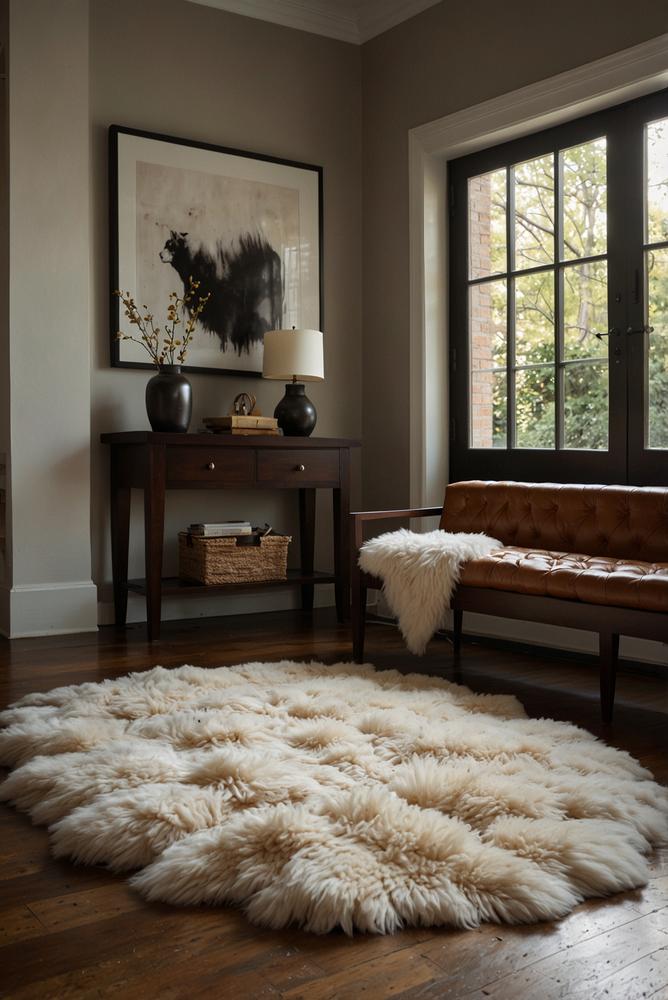 Heller Eingangsbereich mit kuscheliger Schaffell-Türmatte