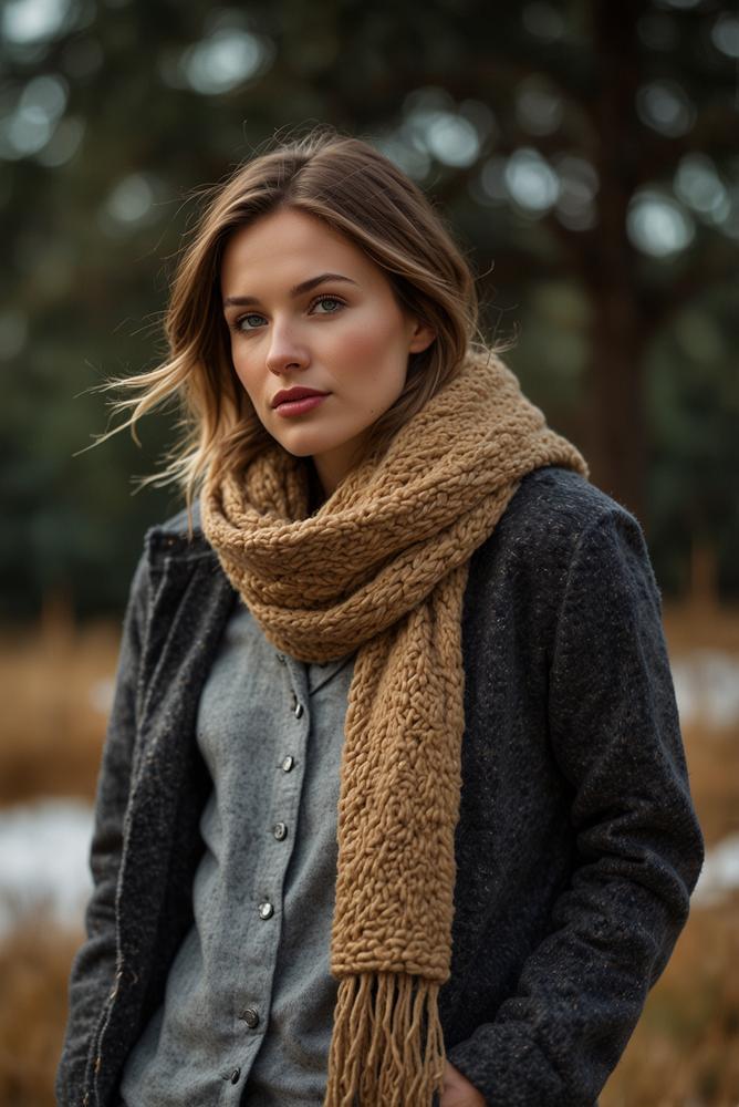 Winterliches Outdoor-Outfit mit Wollschal und Fleecejacke