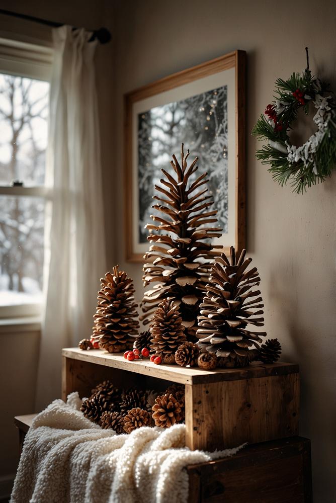 Heller Mini-Baum aus Holzscheiben als Winterdeko