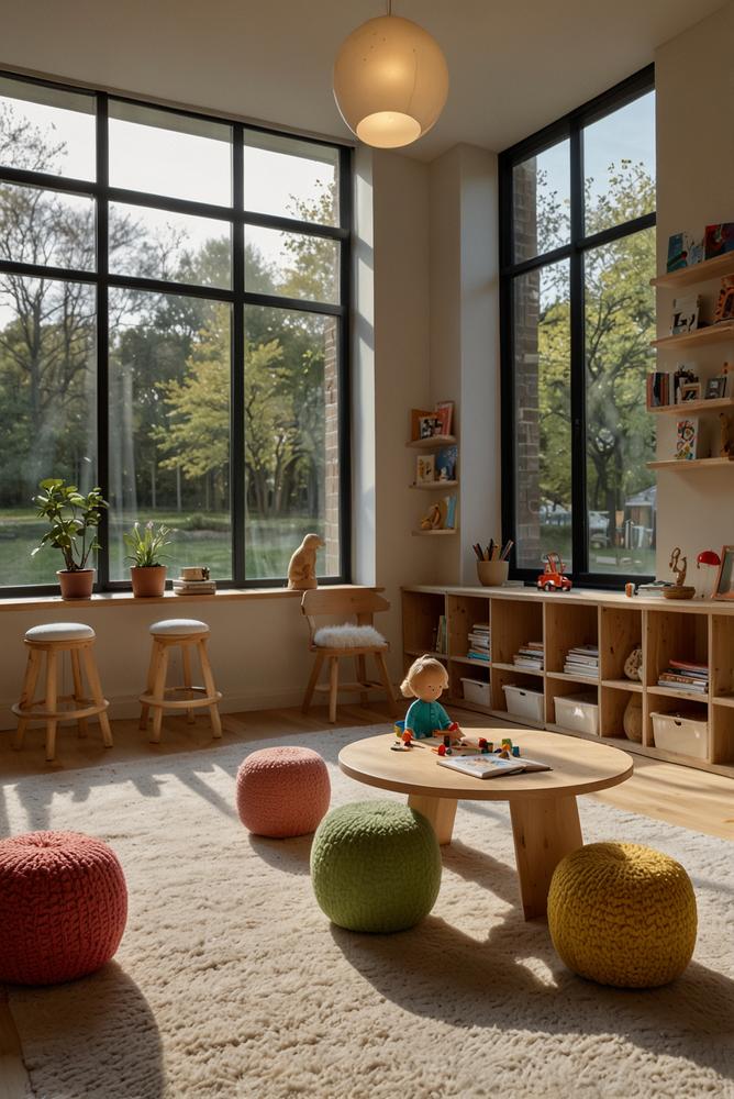 Helles multifunktionales Spiel- und Lernzimmer für zwei Kinder