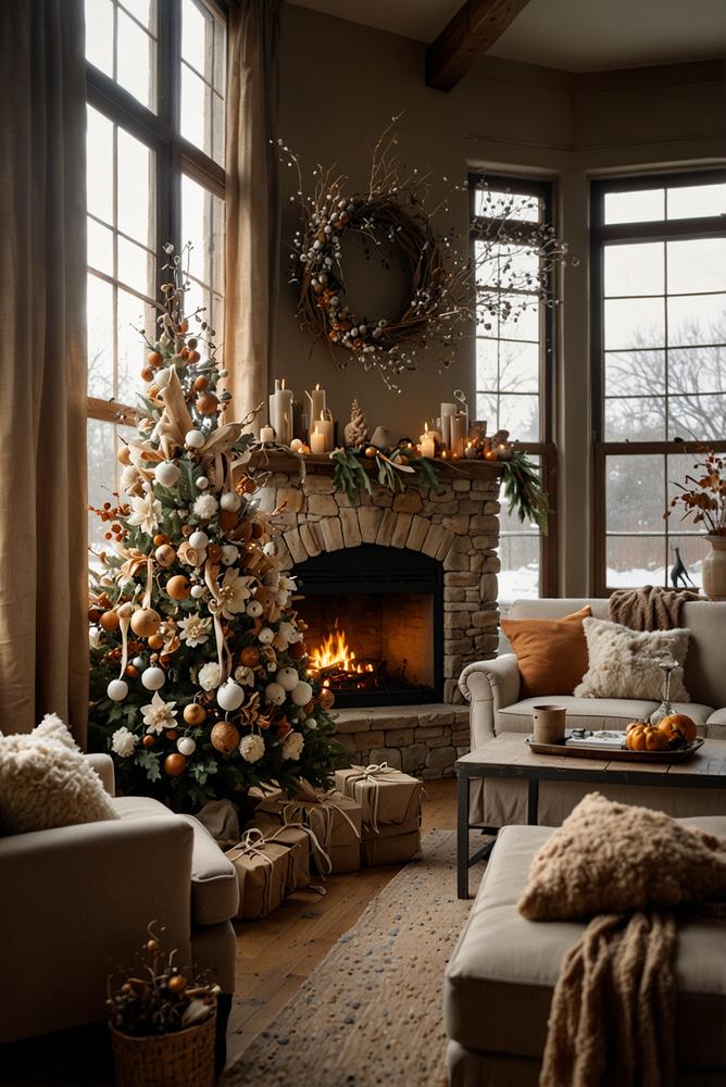 Nachhaltiger Weihnachtsbaumschmuck aus Trockenblumen in hellem Raum