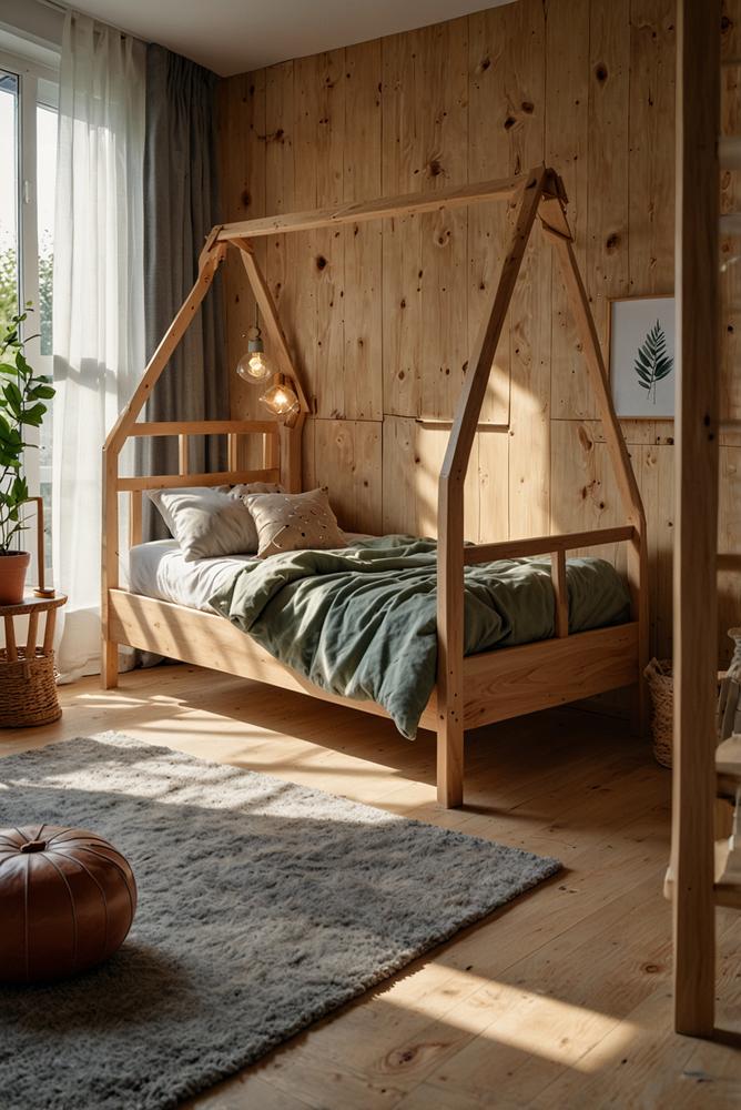 Nachhaltiges Kinderbett aus Holz mit natürlichen Materialien