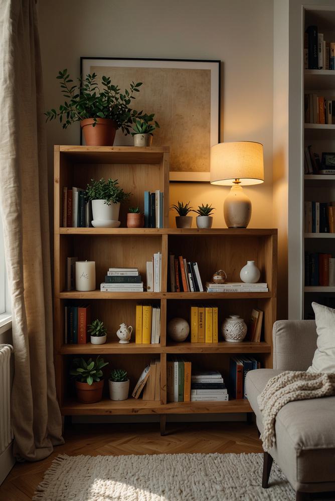 offenes buecherregal als wärmender raumakzent im winter