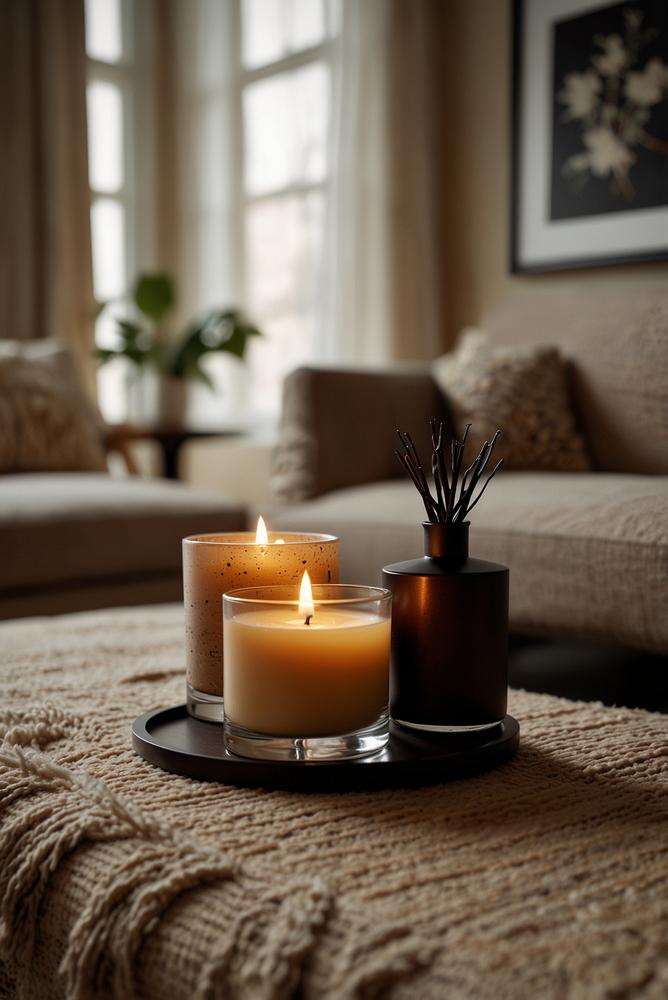 Gemütliche Zimmer Ecke mit warmen Raumdüften und Aromasets