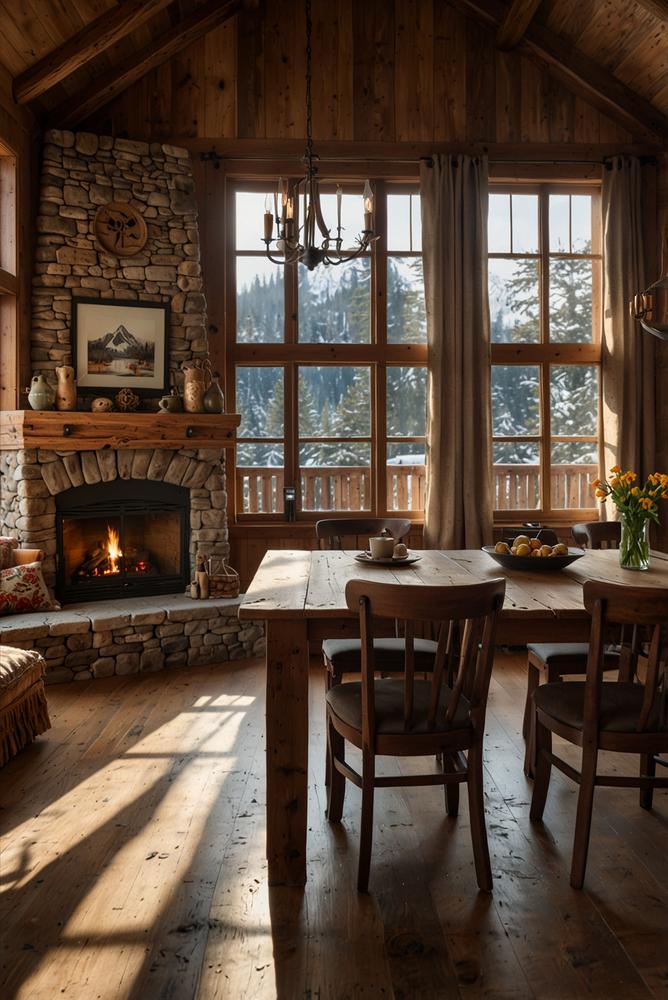 Berghuette mit rustikalen Fensterlaeden und Doppelverglasung