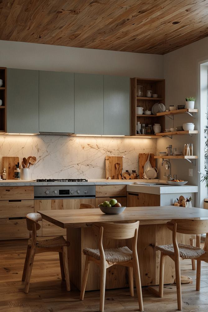 Gemütliche Küche mit LED- und Lichterkettenakzenten im Winter