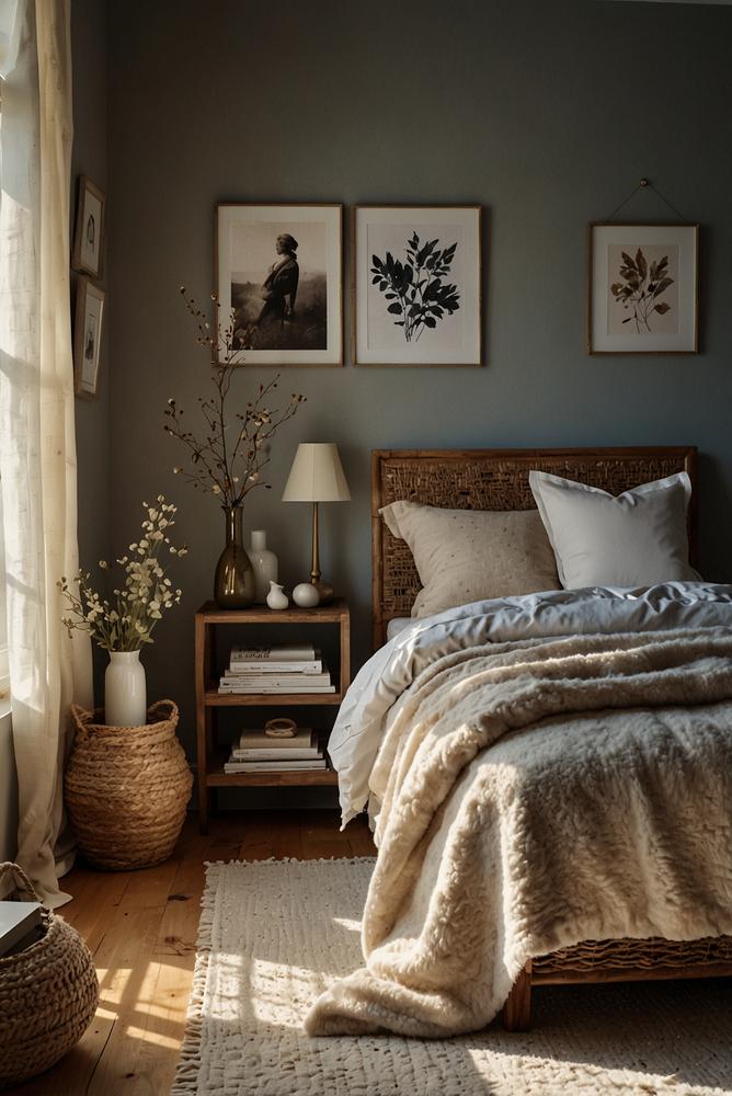 Gemütliches winterliches Schlafzimmer im Schichtlook