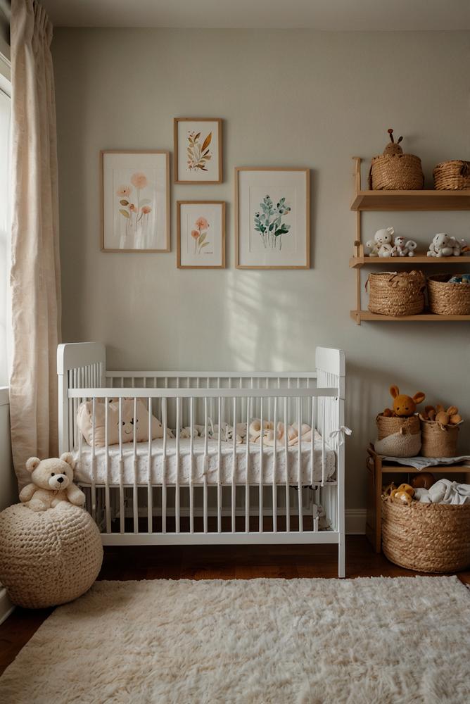 Helles sicheres Kinderbett für Babys im sonnigen Raum