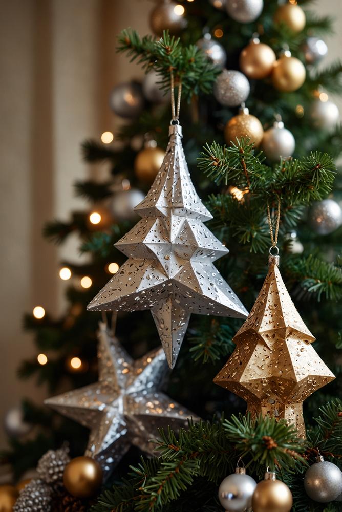 Glamouröse DIY Christbaum-Anhänger aus Silber und Gold