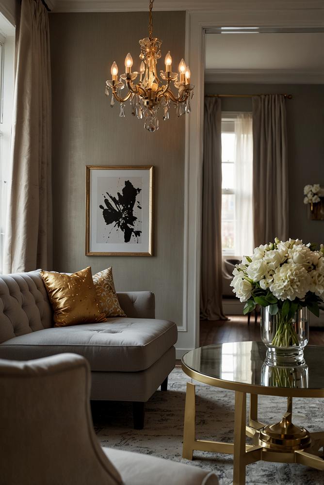 Dekoratives spiegel arrangement mit silber und gold rahmen