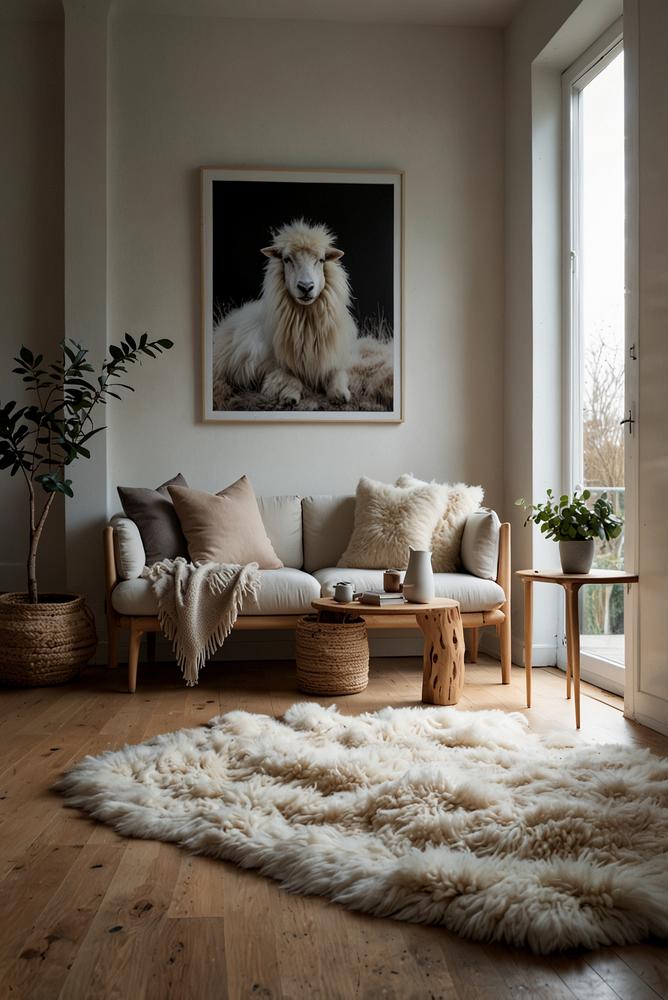 Helles, gemütliches Wohnzimmer mit Skandi-Chic Textilmix